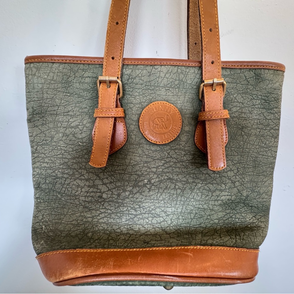 Green and Brown Sunny Leather Tote Bag